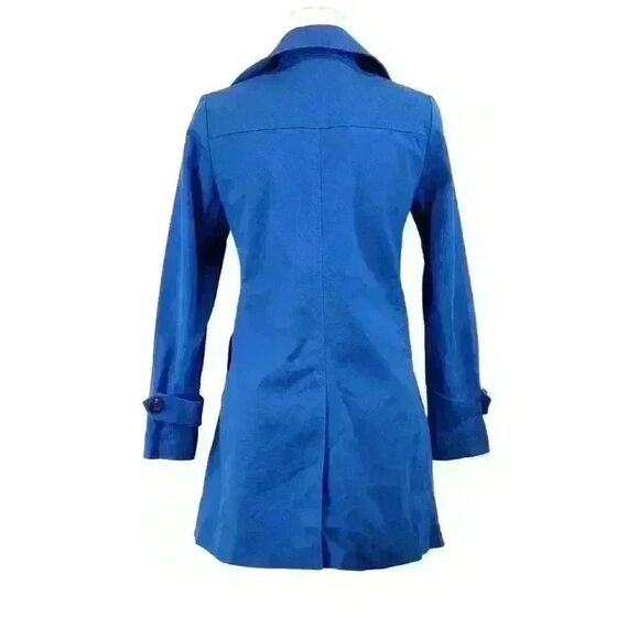Ann Taylor Cobalt Blue Canvas Car Coat Button Front Cuffs Collar Size XS Petite - Picture 3 of 10